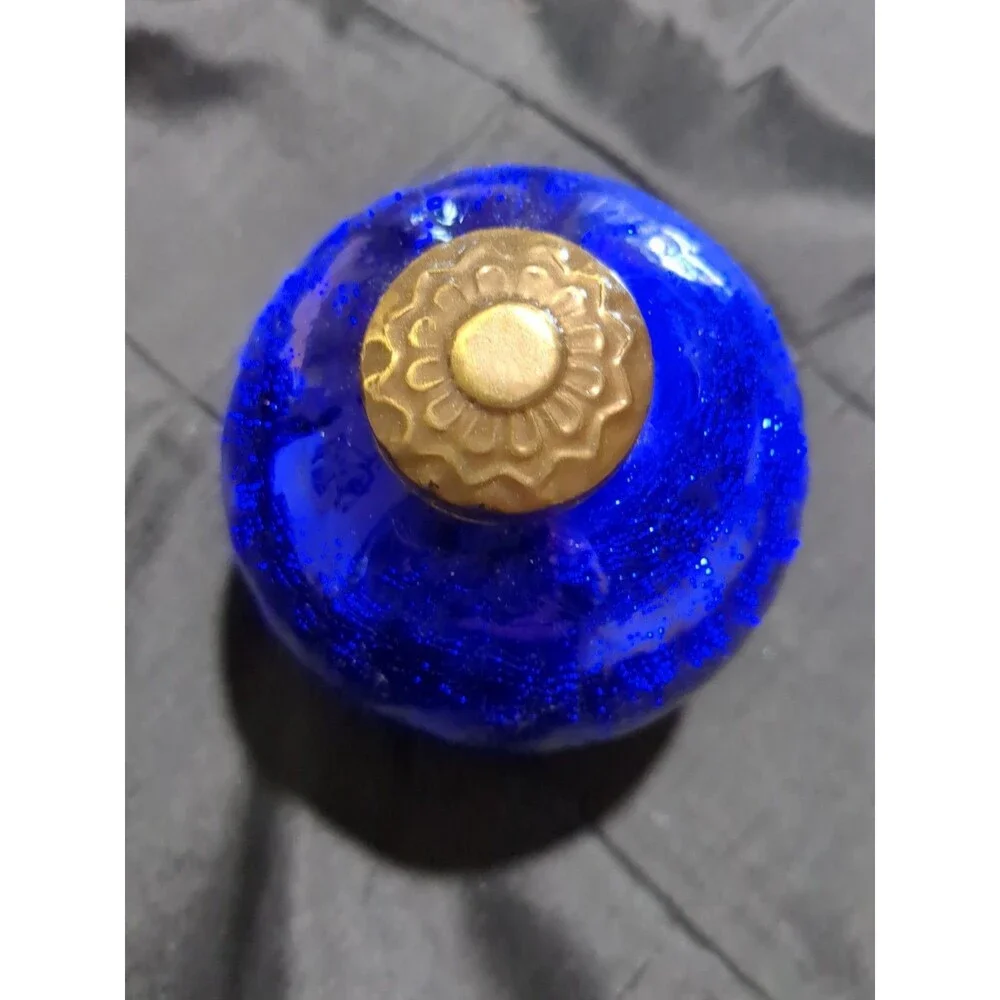 Vintage German Kugel Style Blue Ornament Brass Cap Mercury Glass Globe